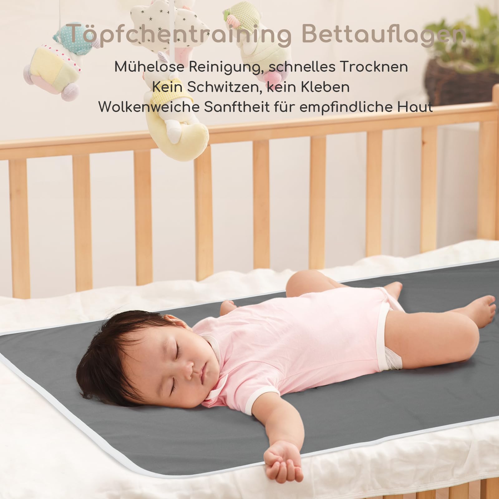 Paquete de 2 almohadillas de entrenamiento para ir al baño, sábanas impermeables para niños, lavable, protector de colchón para mojar la cama para niños pequeños, 75 x 90 cm (gris y blanco)
