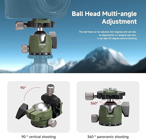 Miniatura 6 de AVELLA V1 - Trípode de cámara DSLR con cabezal de bola de 38MM, giro de 360 grados, diseño de ranura en U, para cámaras Canon Nikon Sony Olympus