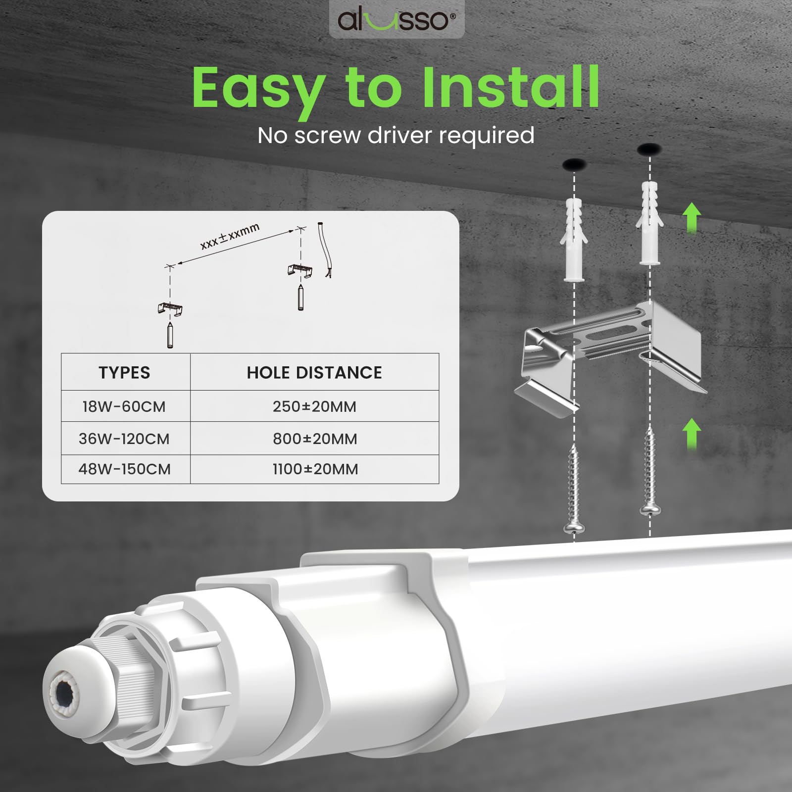 ALUSSO 2 Stück LED Feuchtraumleuchte 116CM, 36W 3600LM LED Röhre, Neutralweiß 5000K Kellerlampe, IP65 Wasserfest Werkstattlampe für Garage, Keller, Werkstatt, Feuchtraum, Bad,Büro, Warenhaus