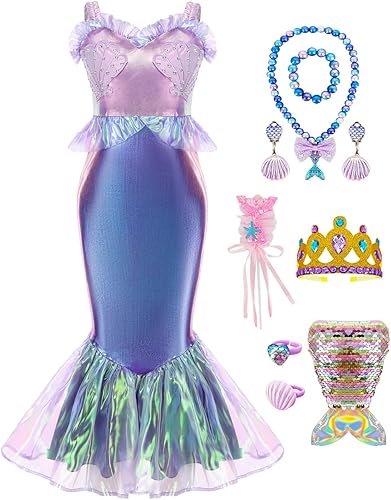 Miniatura 1 de Disfraz de princesa sirena para niñas pequeñas, disfraz de Ariel con accesorios, fiesta de cumpleaños, Halloween para niños