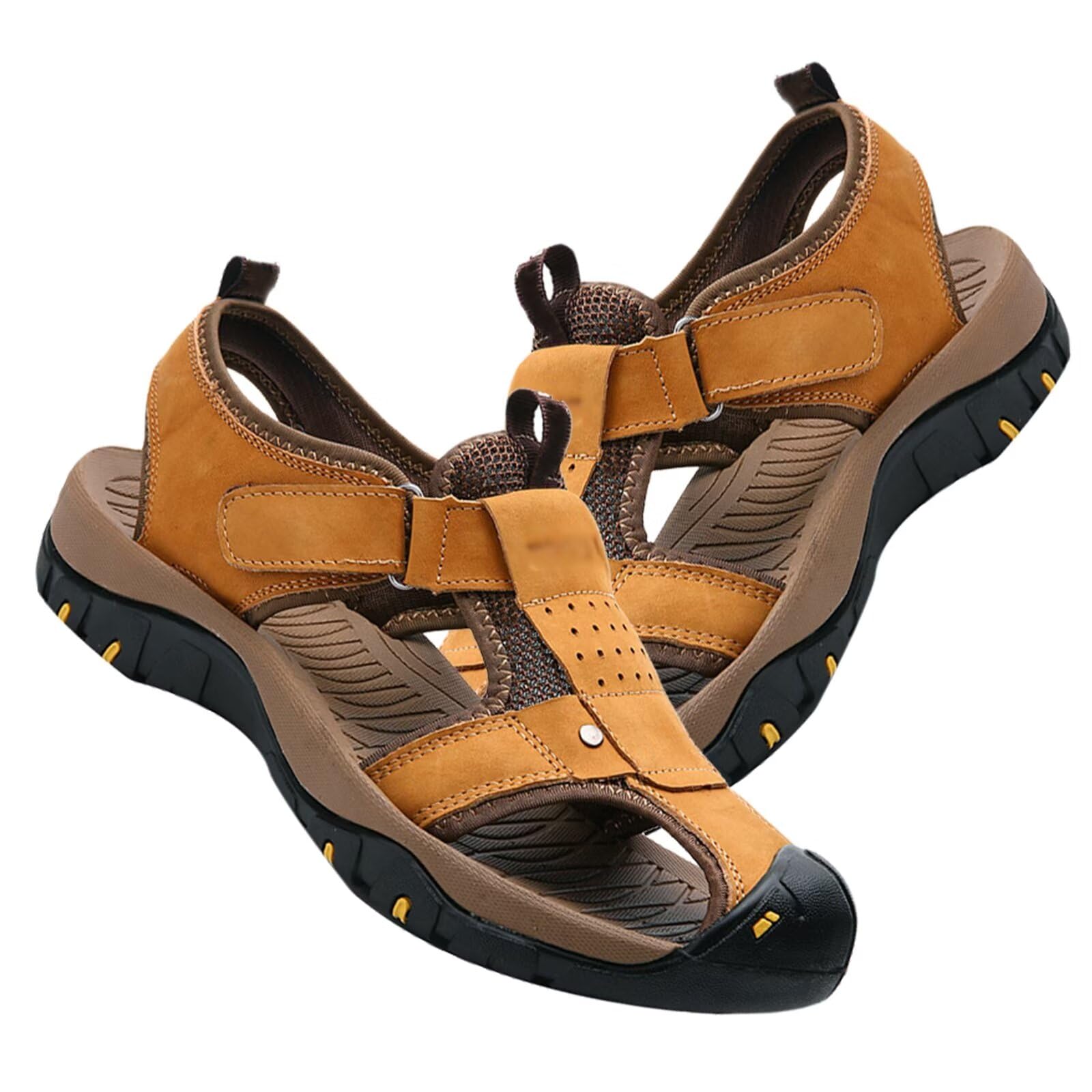 Rivccku Hombre Sandalias Deportivas para Senderismo al Aire Libre Sandalias de Punta Cerrada,Sandalias Ligeras para Caminar,Zapatos Cuero en Verano