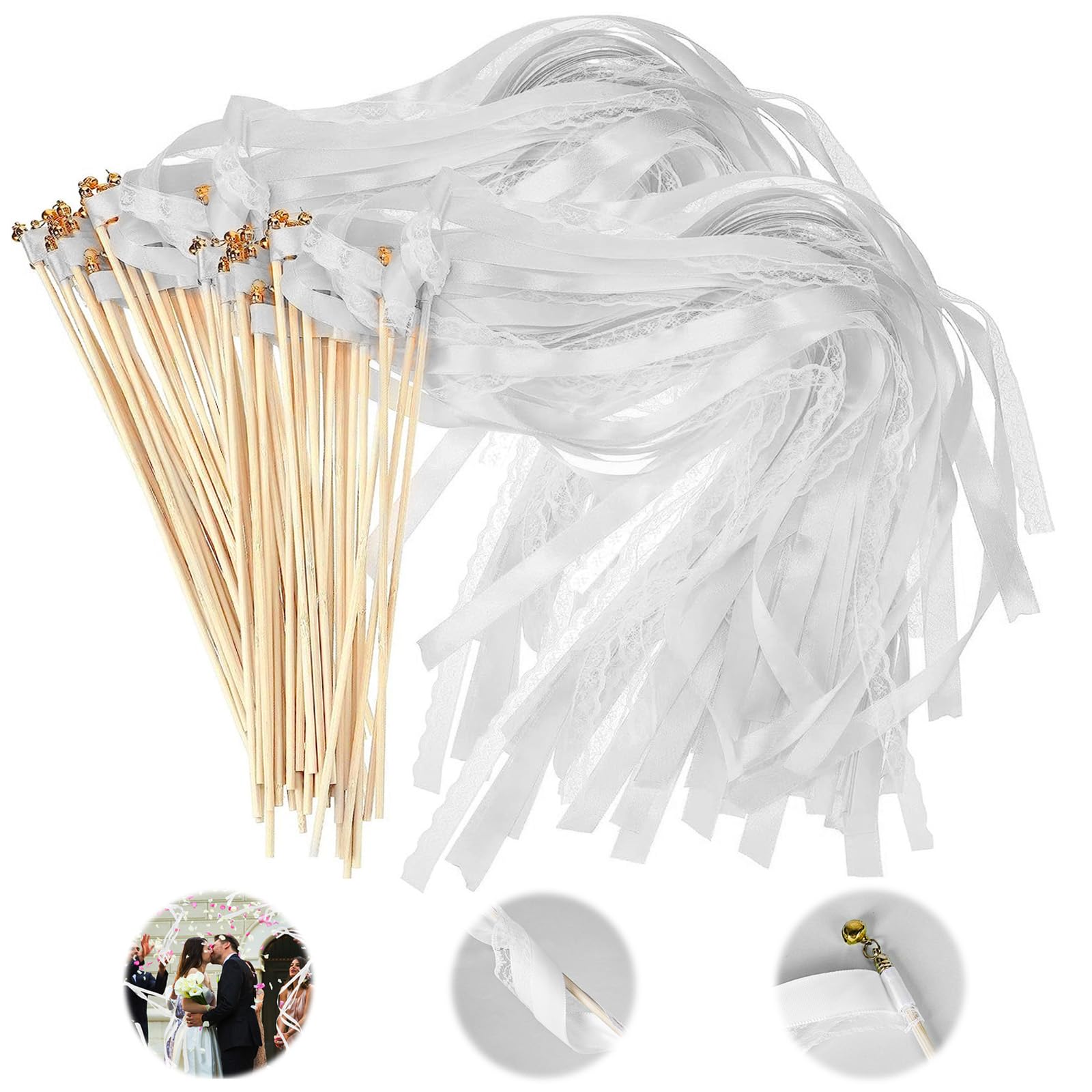 30 Piezas Varitas de Boda, Reutilizable Serpentinas Cintas De Boda con Campanas, CREA un Ambiente Romántico y Animado Varitas de Cinta para Bodas Fiestas Cumpleaños Vacaciones Celebraciones Navidad