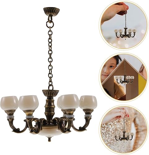 Miniatura 6 de VOSAREA Lámpara de araña en miniatura 112, lámpara de techo para casa de muñecas, lámpara colgante modelo de araña mini lámpara de techo para casa