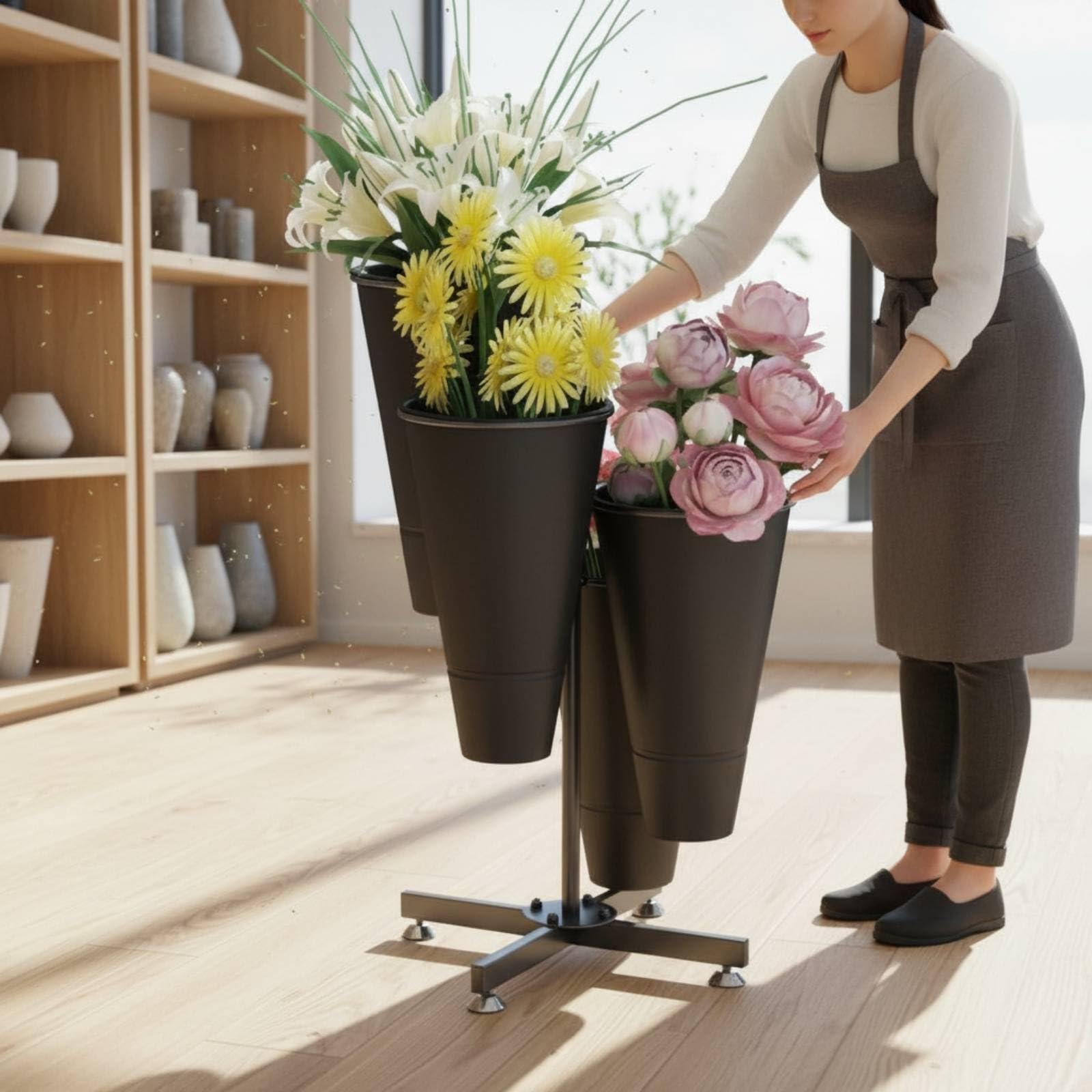 Espositore per Fiori Supporto Vaso Portafiori Scaffale Metallo Struttura in Ripiani a Gradini per Maggiore Profondità Visiva Adatto per Matrimoni Negozi di , Bianco , Unica