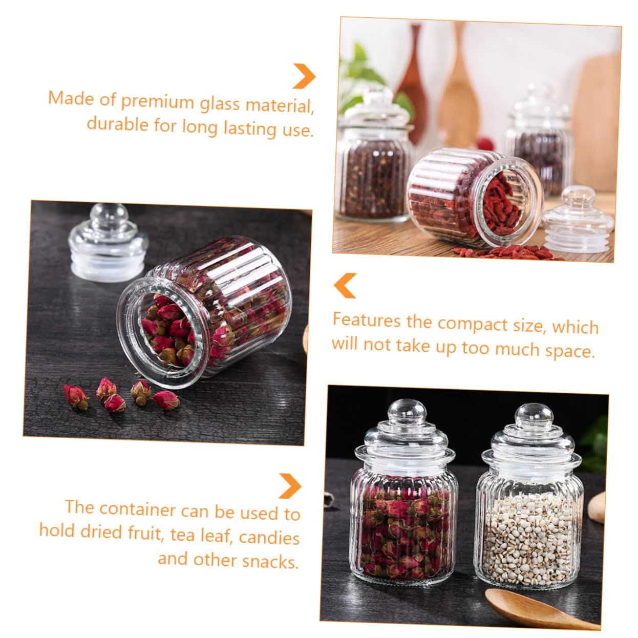 4 Stück Glas Vorratsdosen 230ml mit Deckel für Küche und Haushalt Luftdichte Aufbewahrung Dickes Glas und Feine Verarbeitung für Trockenfrüchte und Snacks