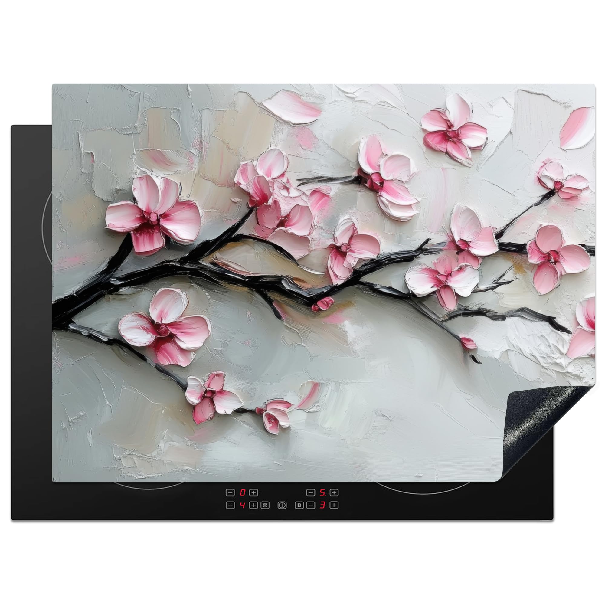 KitchenYeah© Induction Hob Protector Mat 20.5"x28" / 71x52 cm Stove Cap Top Cover Kitchen Cooker Covers for Electric Hobs Vinyl Blossoms - Artistic - Pink