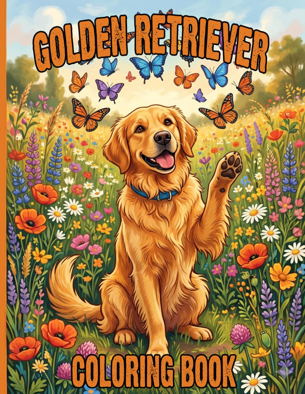 Golden Retriever Coloring Book for Adults and Kids: 50 Adorable Dog & Puppy Illustrations — Stress Relief Coloring Pages, Perfect Gift for Golden Retriever Lovers