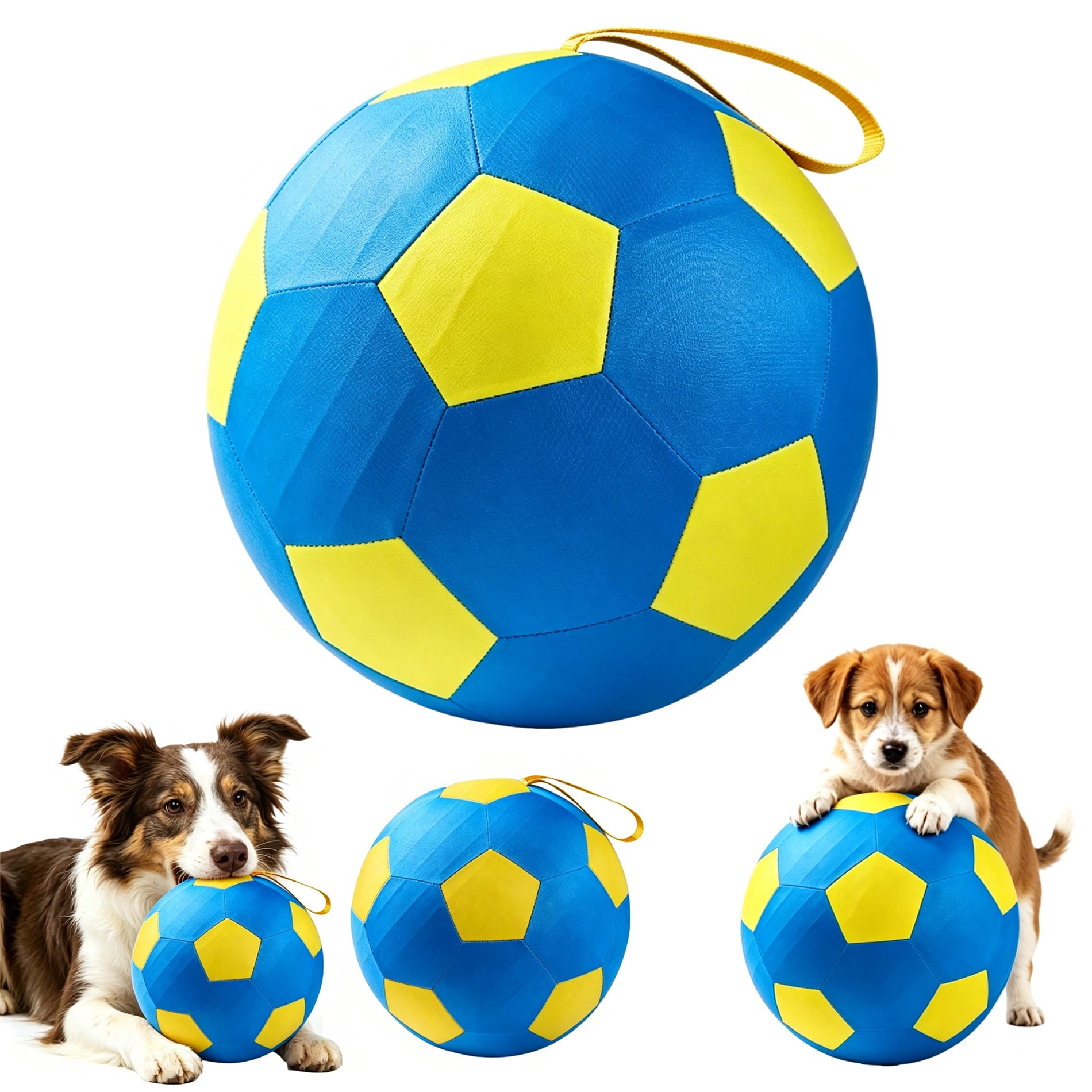 Dog herding ball, Large inflatable pet toy ball, Dog football with handles for indoor and outdoor use, Training dog endurance (Yellow Blue, 55cm)