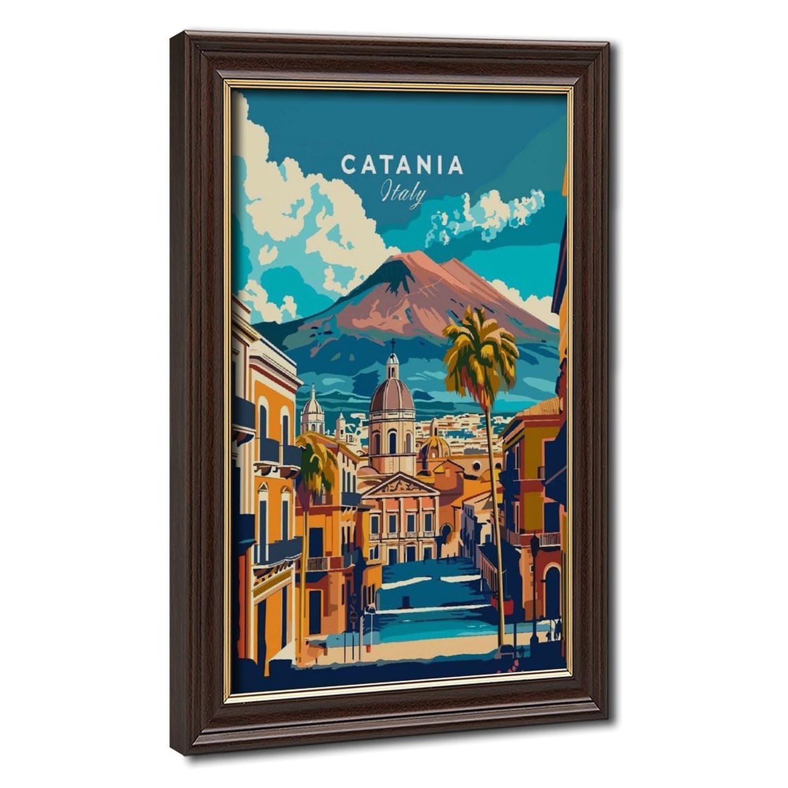 Bareronor Mokume Gane Frame-Style Catania Travel Canvas Poster For Dorm Room Decor Gift