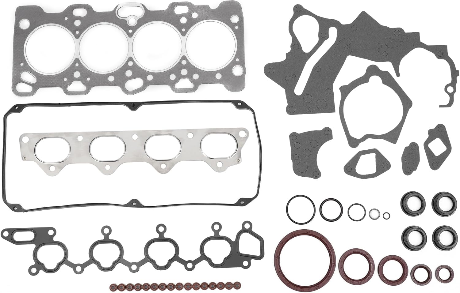 Cylinder Head Gasket Kit Engine Valve Gasket Set No.MD972933 for Mitsubishi 4G63(P13W)16V Rubber, Metal Black