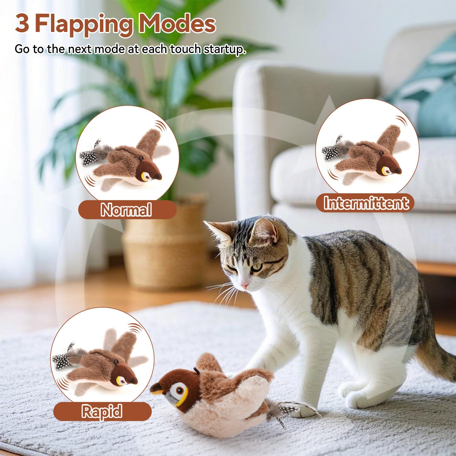 AUSCAT Flappy Bird Cat Toy, Simulated Chirping Bird Cat Toy Flapping Wings - Image 3