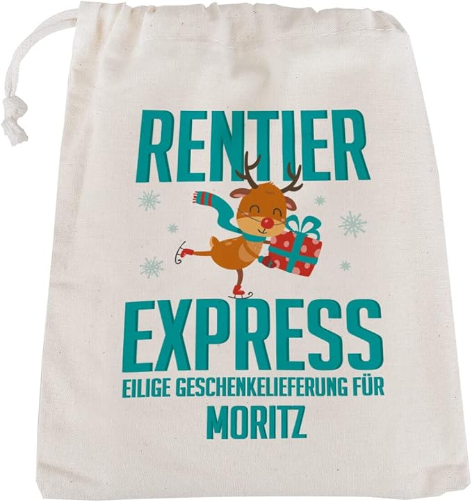 Herz & Heim® Geldgeschenk-Sack zu Weihnachten mit Namensaufdruck Rentier-Express Herz & Heim® Geldgeschenk-Sack zu Weihnachten mit Namensaufdruck Rentier-Express