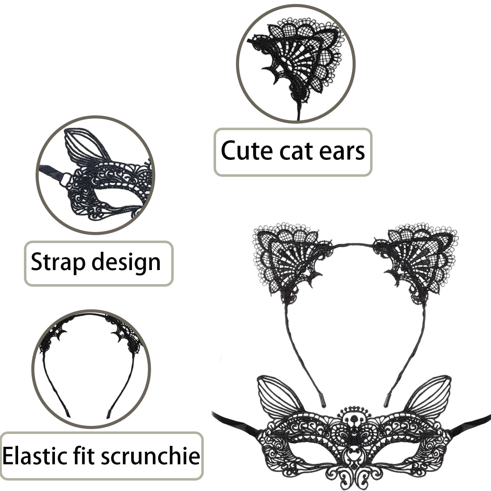 aieieii 10 PCS Halloween Headband Black Masquerade Mask For Women Black Cat Ears Headband Halloween Cat Accessories HalloweeN Headbands For Women HalloWeen Hair Accessories - Image 3
