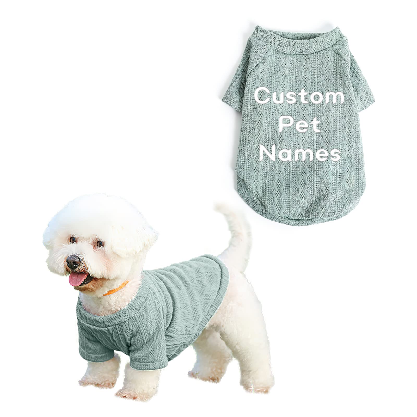 Pet Dog Knitted Sweater Personalized Customized Text Dog Kitty Knitted Sweater Pet Apparel Suitable for Small and Medium Dogs (Green)
