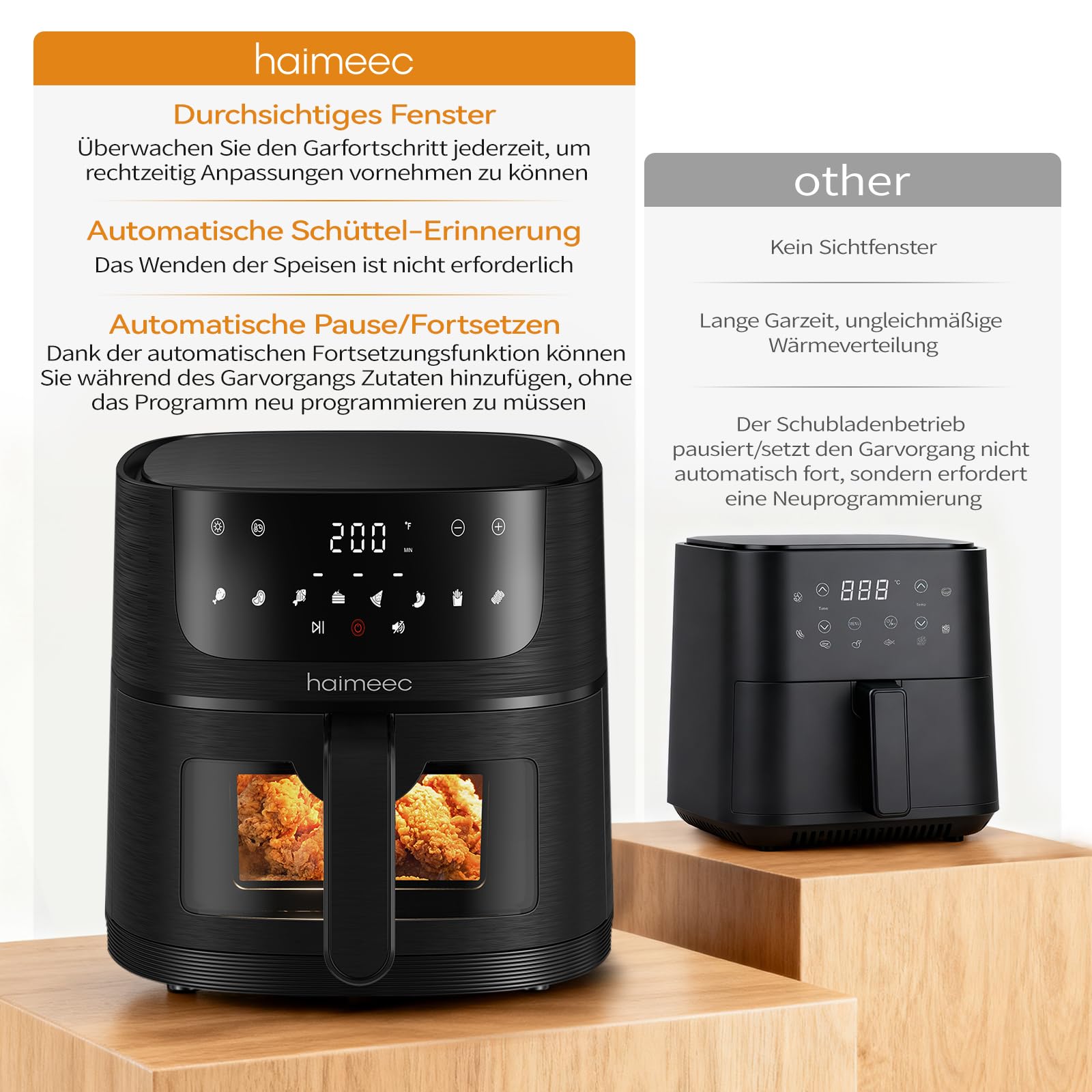 Airfryer 6L, Heißluftfritteuse mit Sichtfenster, Fritteuse ohne Öl mit Shake-Reminder, Antihaftbeschichtet, 30-200°C, 78 Rezepte, 8-in-1 Kochvorgaben, Leise Heissluftfritteuse<60db