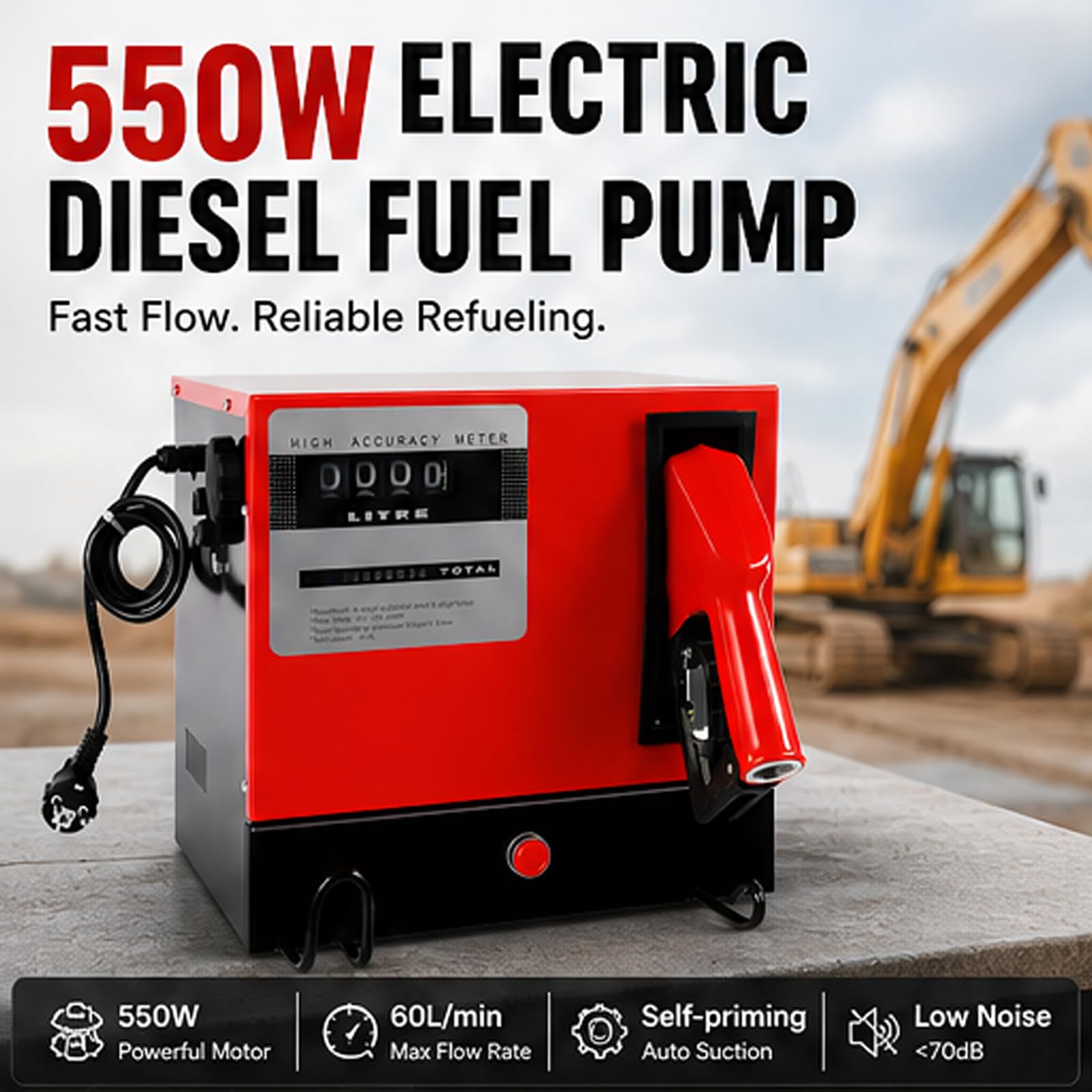 Bomba de aceite diésel autocebante de 230 V, 60 L/min, bomba de aceite calefactor portátil con apagado automático, montaje en pared de 550 W, bomba de combustible con filtro de aceite, contador y