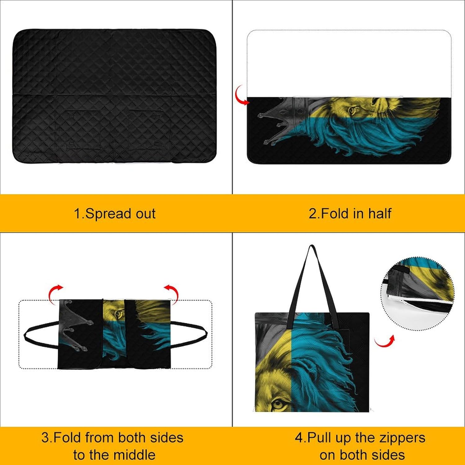 generic Bahamas Flag 2 Picnic Blankets,Portable Waterproof Foldable Picnic Mat,Sandproof Outdoor Mat for Park Picnic Blanket Accessories for Adults
