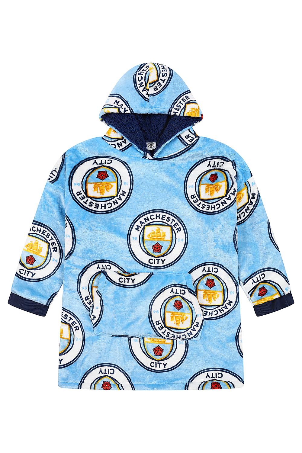 MANCHESTER CITY Football Club Mens Fully Lined Luxury Fleece Hoodie, Oversized Fleece Blanket Hoody