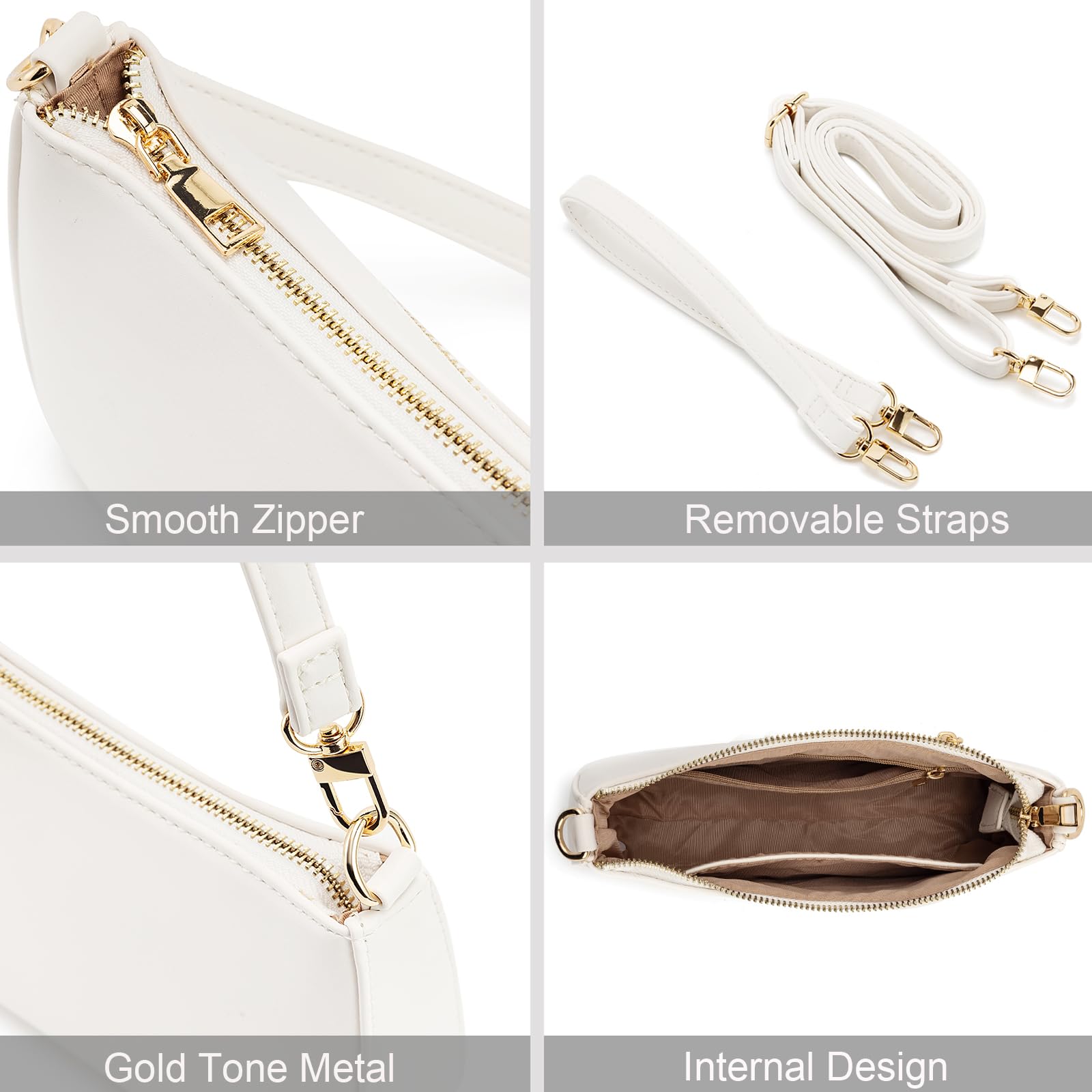 NIUEIMEE ZHOU Shoulder Bag for Women Retro Vegan Leather Classic Clutch Tote HandBags Purses with Zipper Closure: White