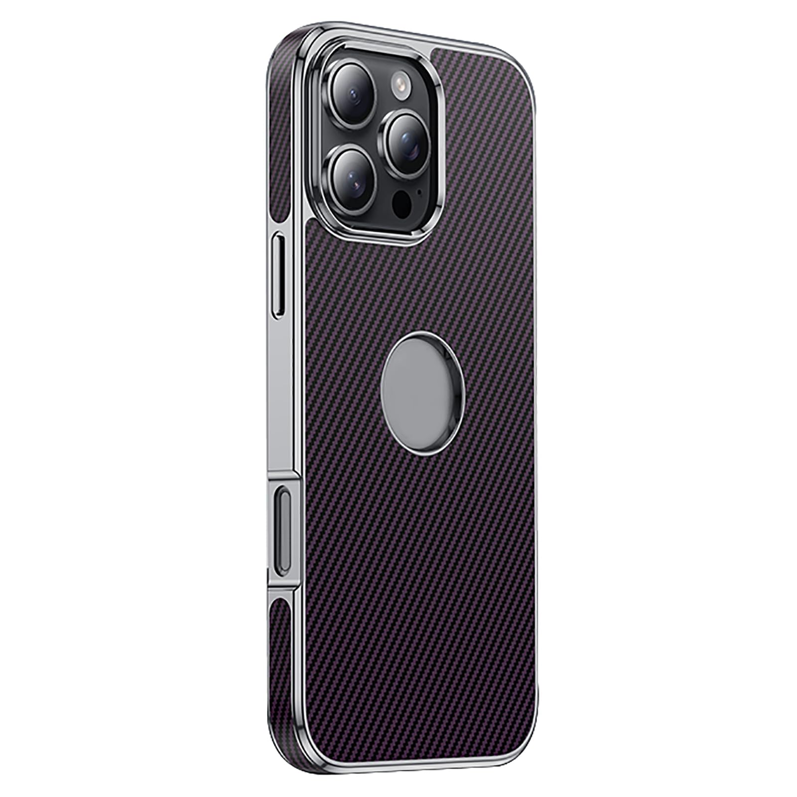 Skórzane etui na iPhone 16 Pro Max/16 Pro/16, smukłe, luksusowe włókno węglowe, galwanizowane etui z logo widokiem ochronne, fioletowe, 16 ProMax