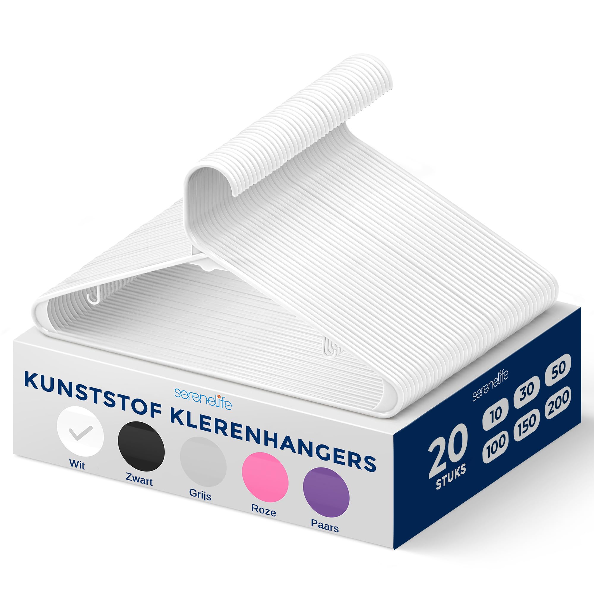 SereneLife Kleerhanger, Plastic Hangers,Kleedinghanger set, 100-Pack Antislip, Ruimtebesparende Kledinghanger Organizers, Duurzaam en Sterk voor Shirts, Truien, Hoodies, Kinderkleding & Jurken