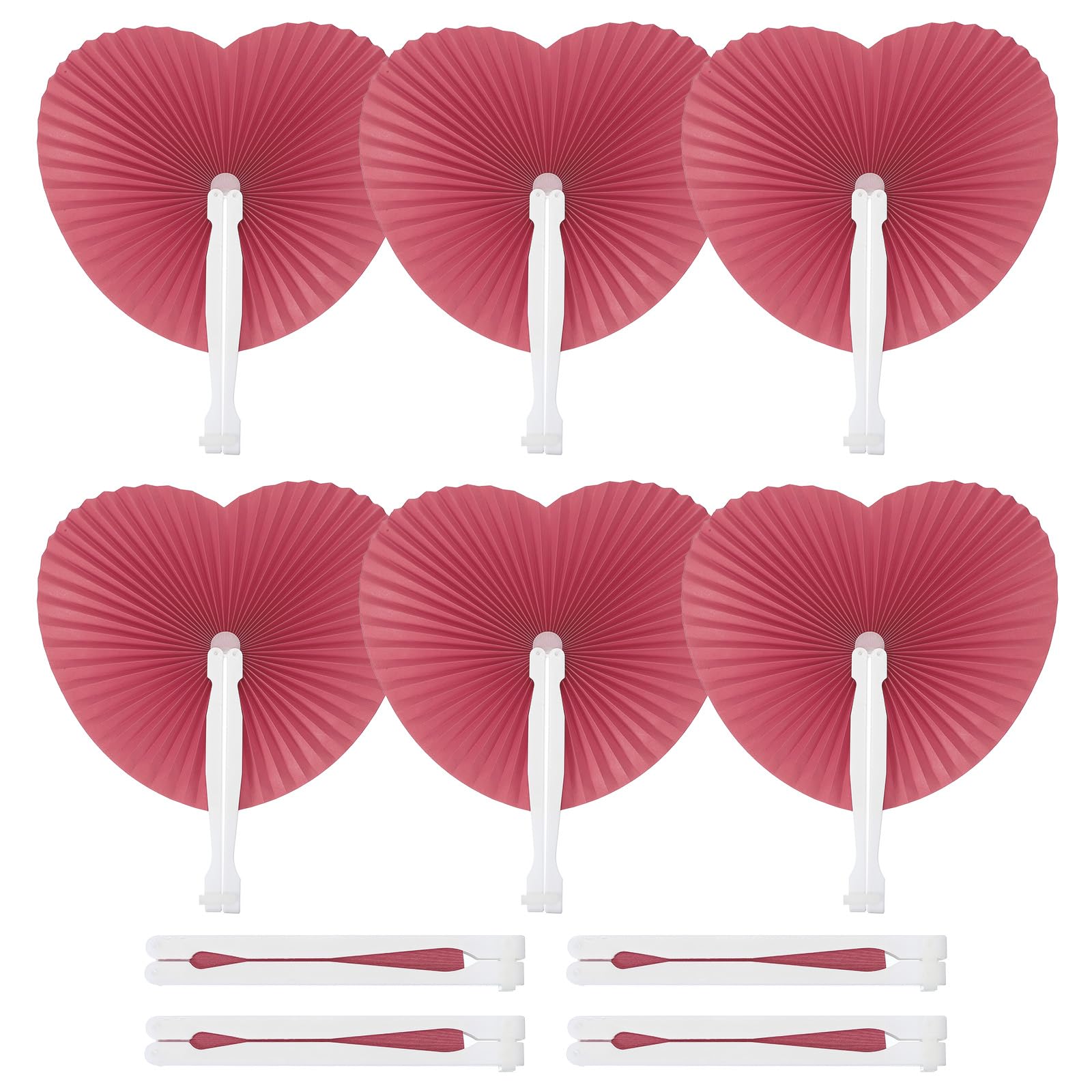 Éventails pliants en papier rose rouge PATIKIL pour mariage et fête | Lot de 20