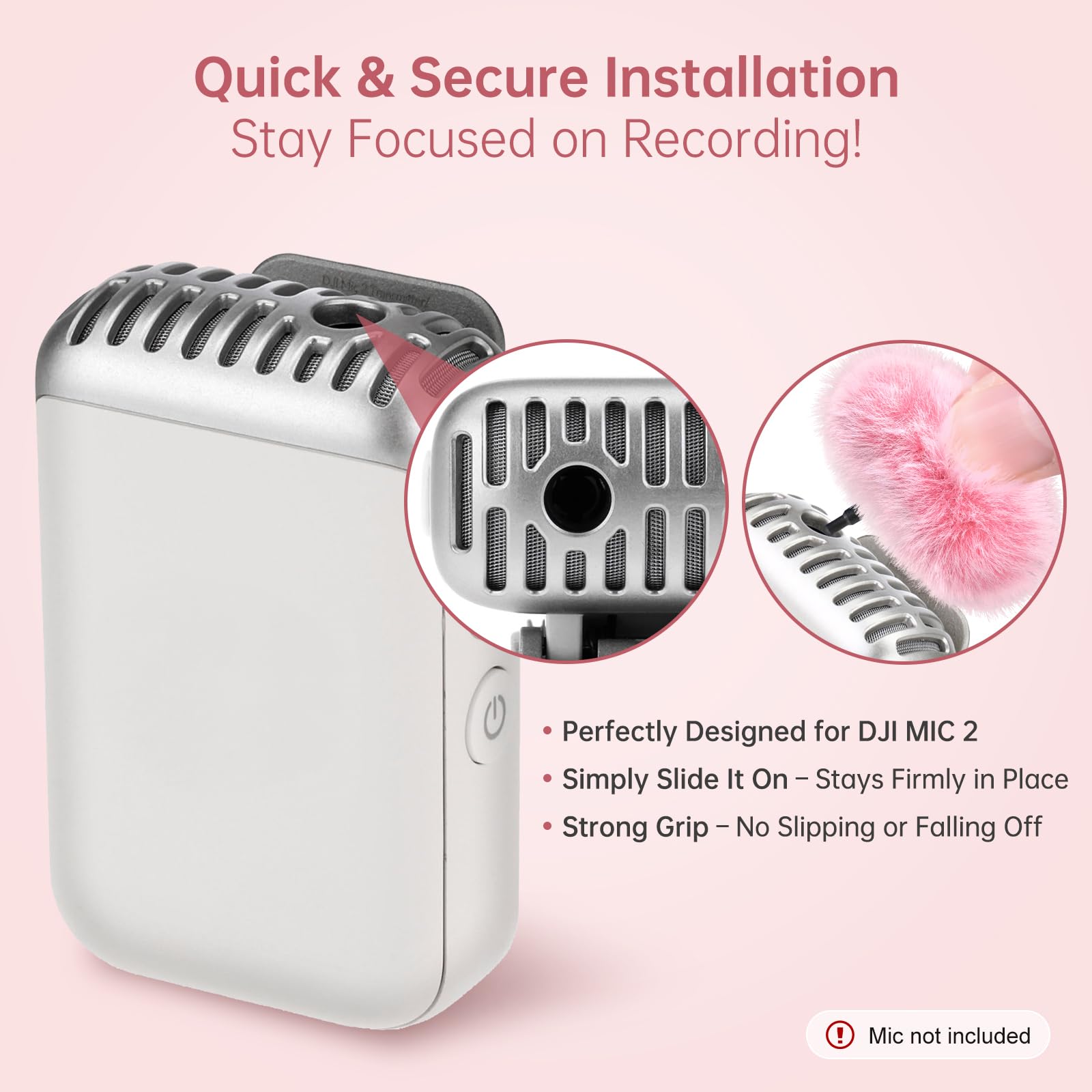 Mikrofon-Windschutz für DJI MIC 2, pelzige Mikrofonabdeckung, Pop-Filter reduziert Hintergrundgeräusche, 4 Stück (nicht für DJI MIC 1), Schwarz (Rosa, 2 Stück)