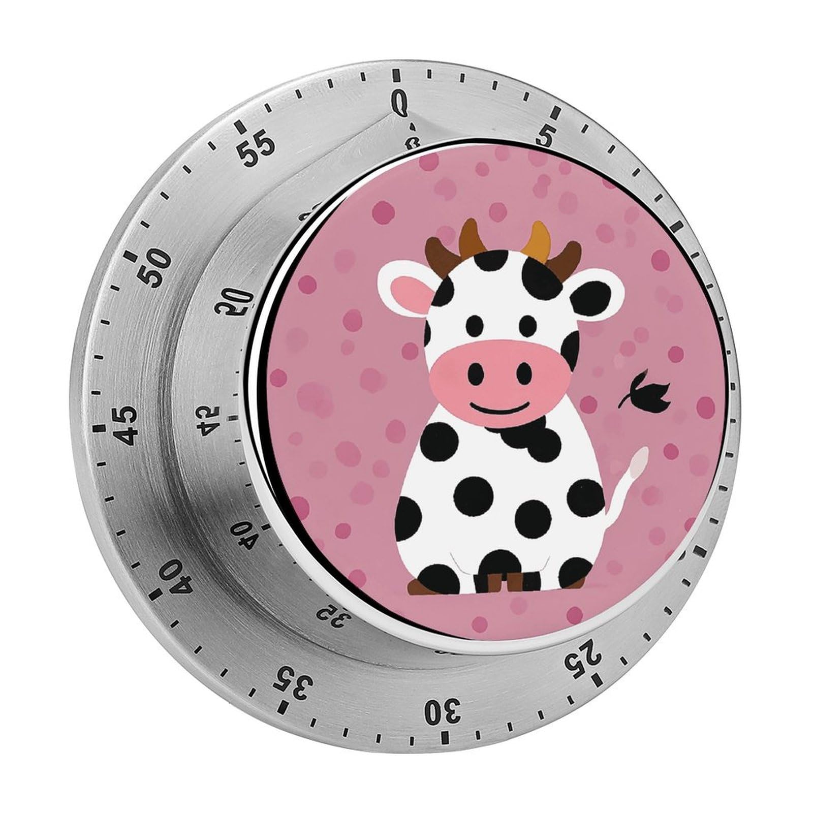 Cute Cow Polka Dot Manual Countdown Timer with Magnetic Base Visual Mechanical Timer for Classroom Home Study and Cooking