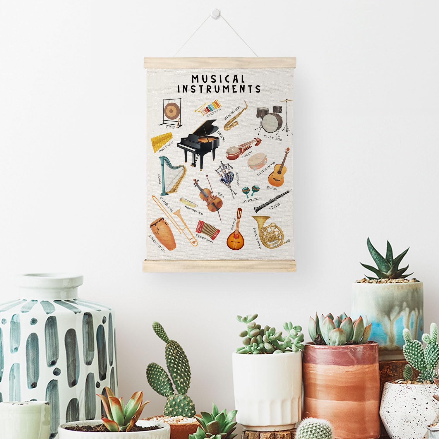Nrleey Decorazione da parete per aule di musica, strumenti musicali, arte da parete con gancio per poster in legno, decorazione per sala musica, decorazione da parete per camera da letto, camera da