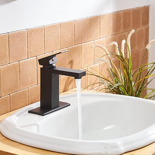 Miniatura 2 de BWE Grifo de baño negro de un solo agujero, moderno grifo de lavabo de baño con montaje de drenaje desplegable con desbordamiento y línea de