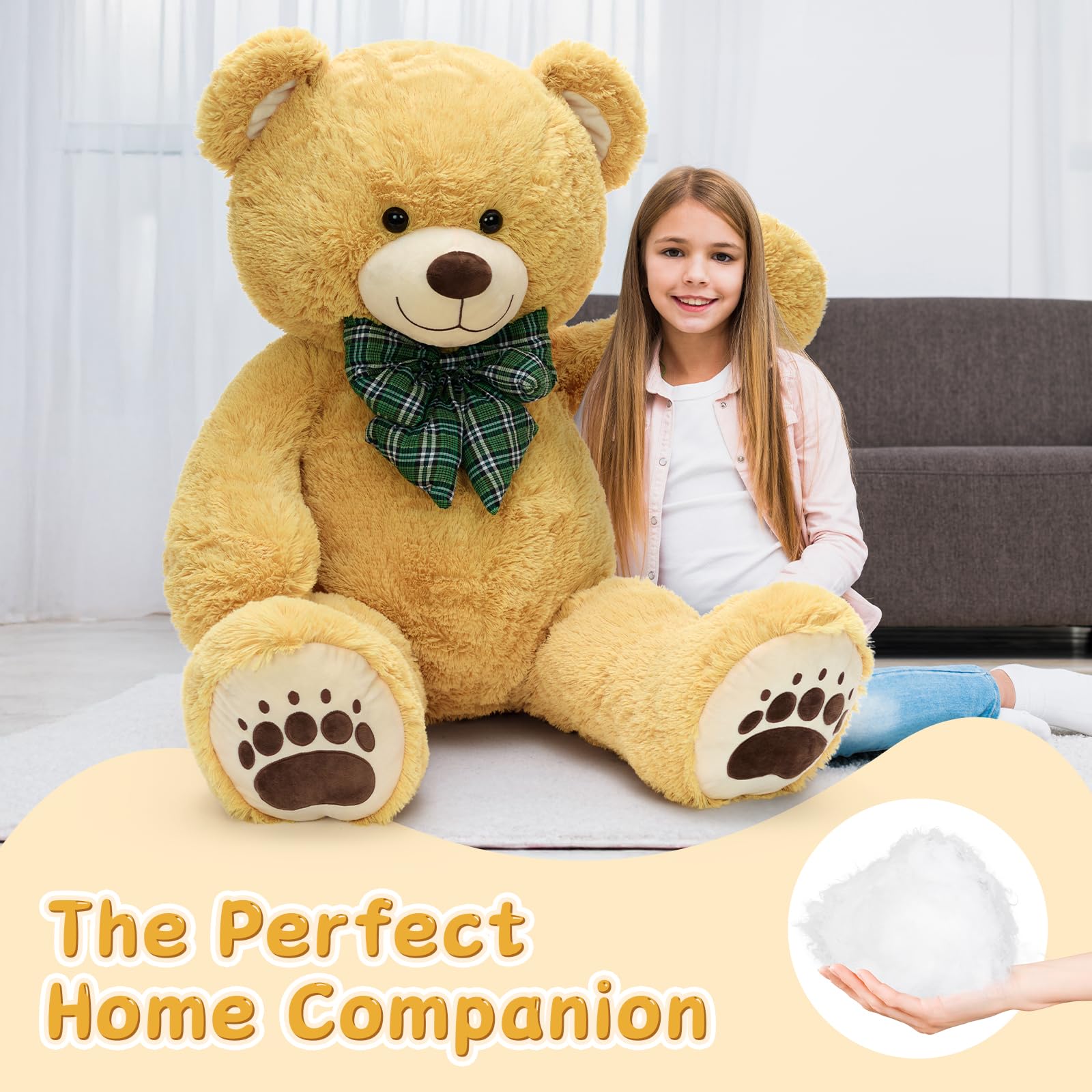 MorisMos Hellbrauner Teddy, 120cm Teddybär groß XXL, Weich Kuschelbär Plüschbär Fraun,Teddys Bär Kuscheltier XXL Stofftier Plüschtier
