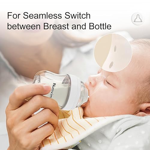 Miniatura 5 de Biberón de vidrio suave y extra lento, biberón de lactancia materna con pezón anticólicos para bebés de 3 meses, incluye pezones M, (8 onzas, 2