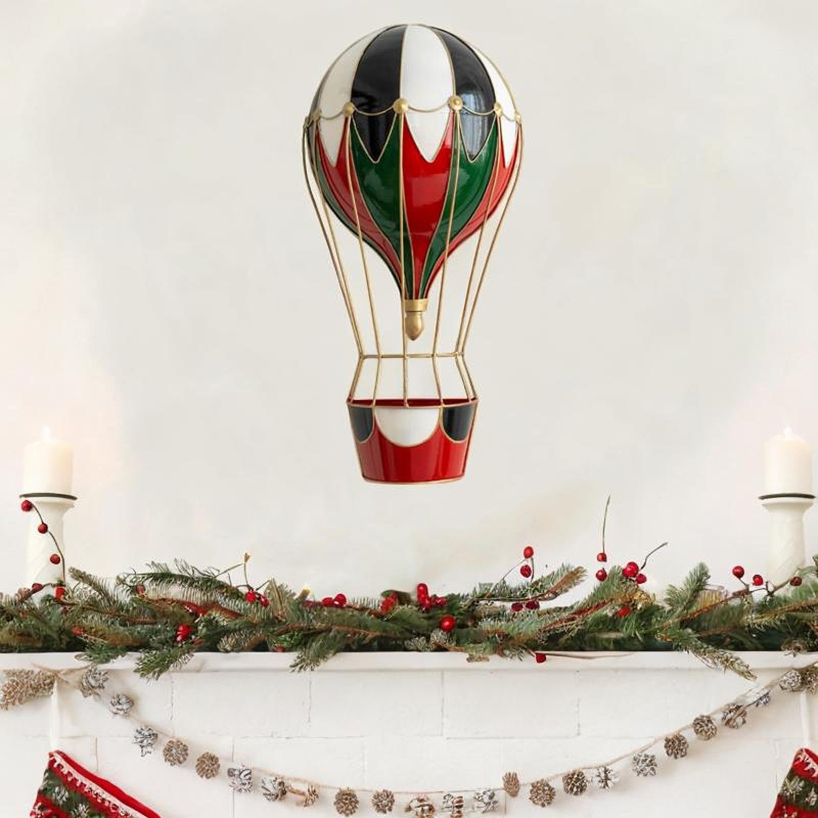 Estatua Navideña Decorativa para Mesa de Navidad Figura de Hierro Artesanal Centro de Mesa Atemporada Adecuada para Decoración de Hogar Fiesta Restaur, Globo aerostático, Individual