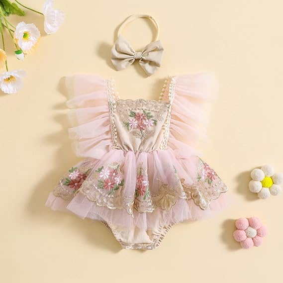 Mubineo Baby Girl Summer Clothes Lace Romper Skirt Dress Princess Outfits Sleeveless Flower Newborn Outfit