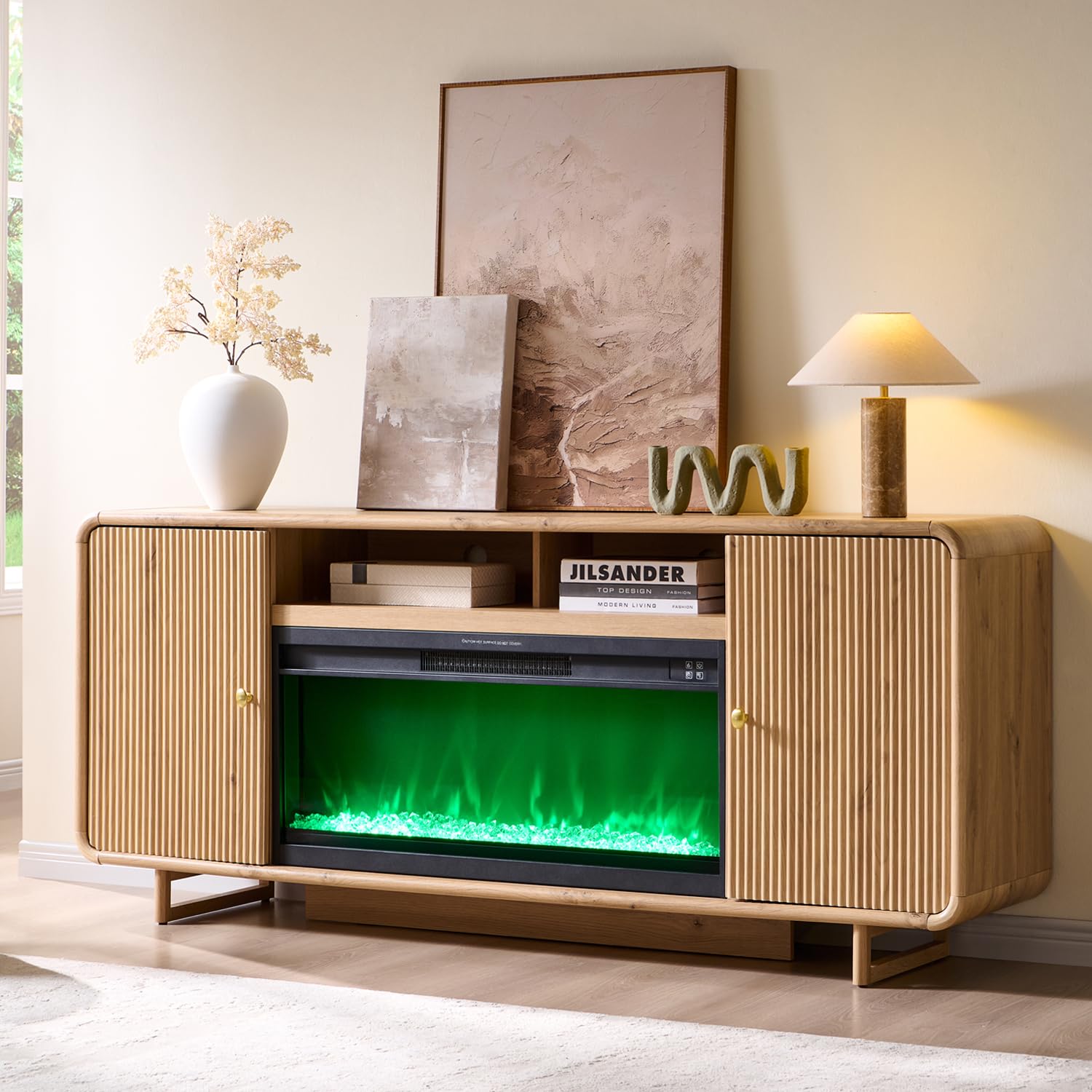 IFGET 70 Fluted Fireplace TV Stand