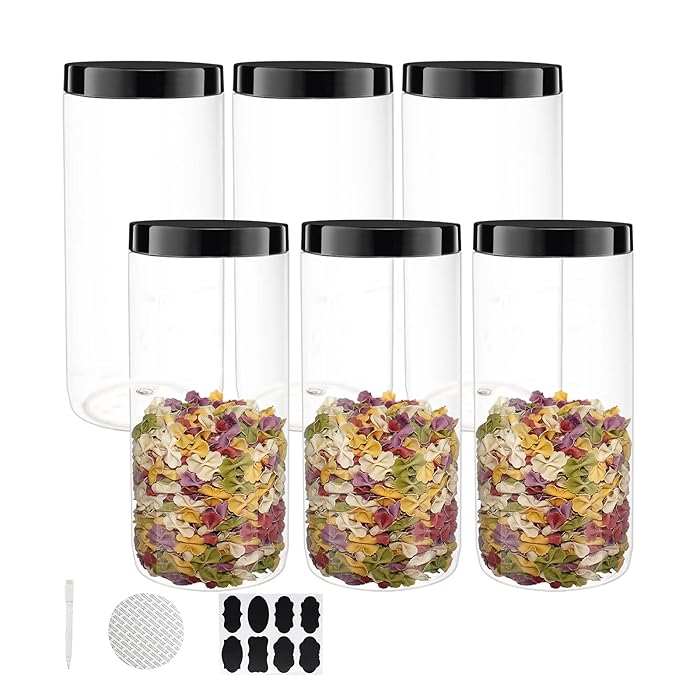 Buy BPFY 6 Pack 50 oz Clear Plastic Jars with Black Lids, Chalk Labels