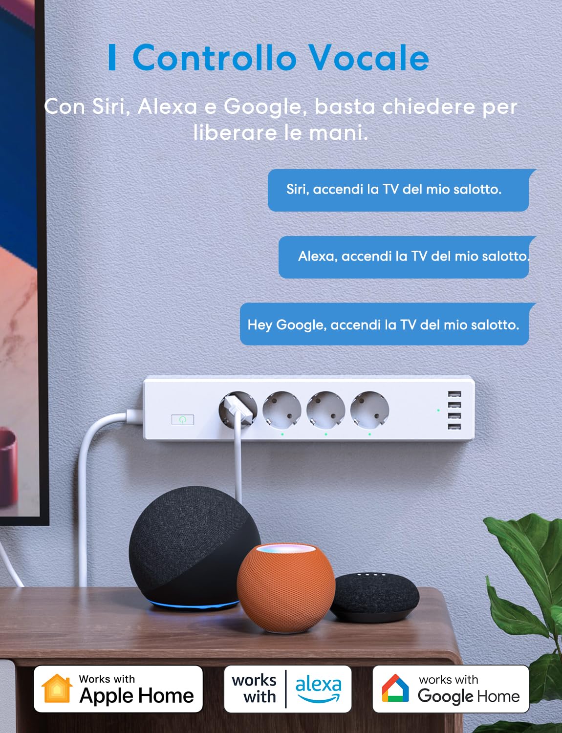 meross Ciabatta con HomeKit smart alexa - Multipresa wifi Intelligente con 4 Schuko 4 Porte USB Funzione timer protezione da sovraccarico Compatibile con Apple HomeKit, Smartthings, Google Assistant