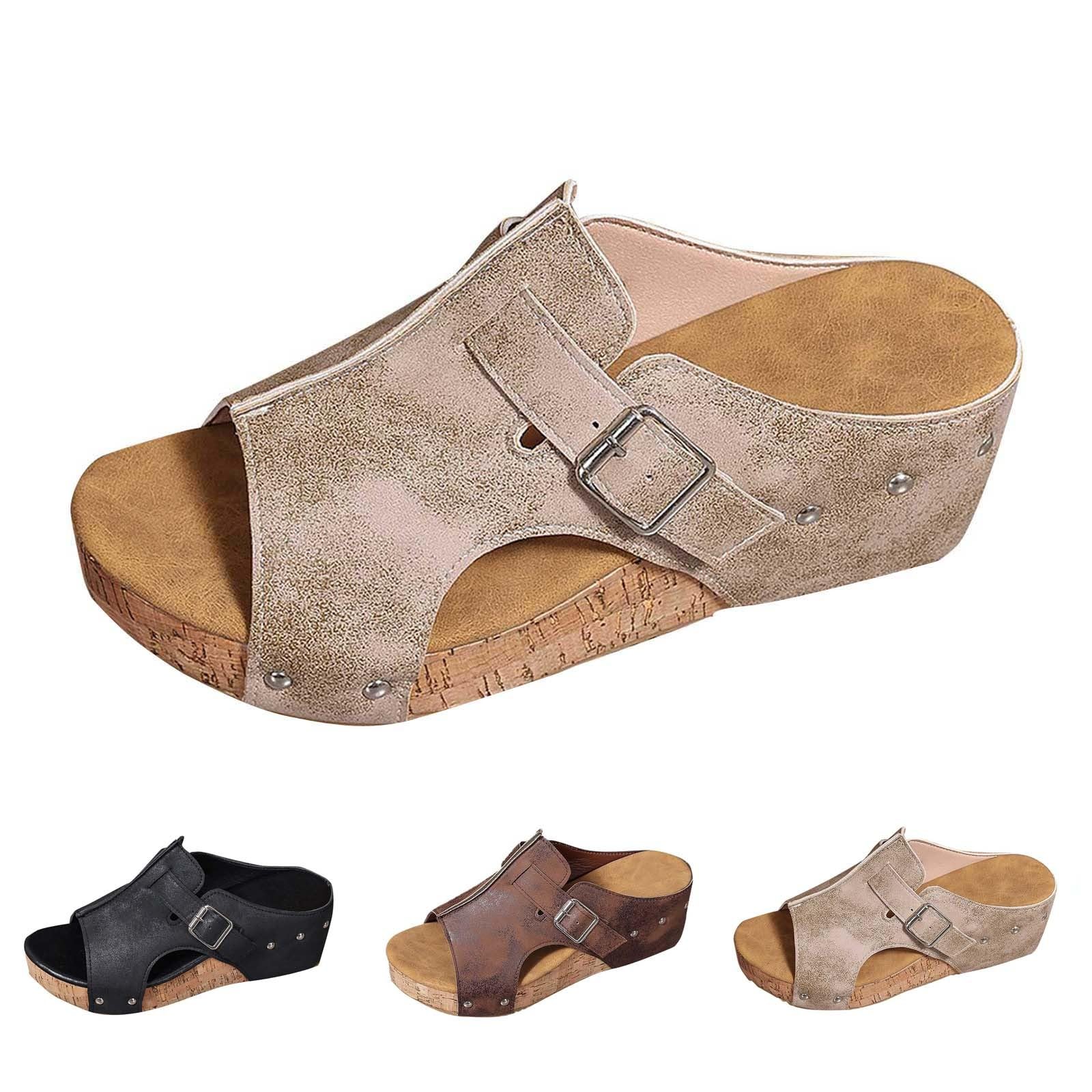 Generico Sandales Femme éTé Confortables LéGèRes AntidéRapantes Semelle Souple Respirantes Chaussures Femme éTé éLéGantes Mules OrthopéDiques Coupe Large Ville Vacances