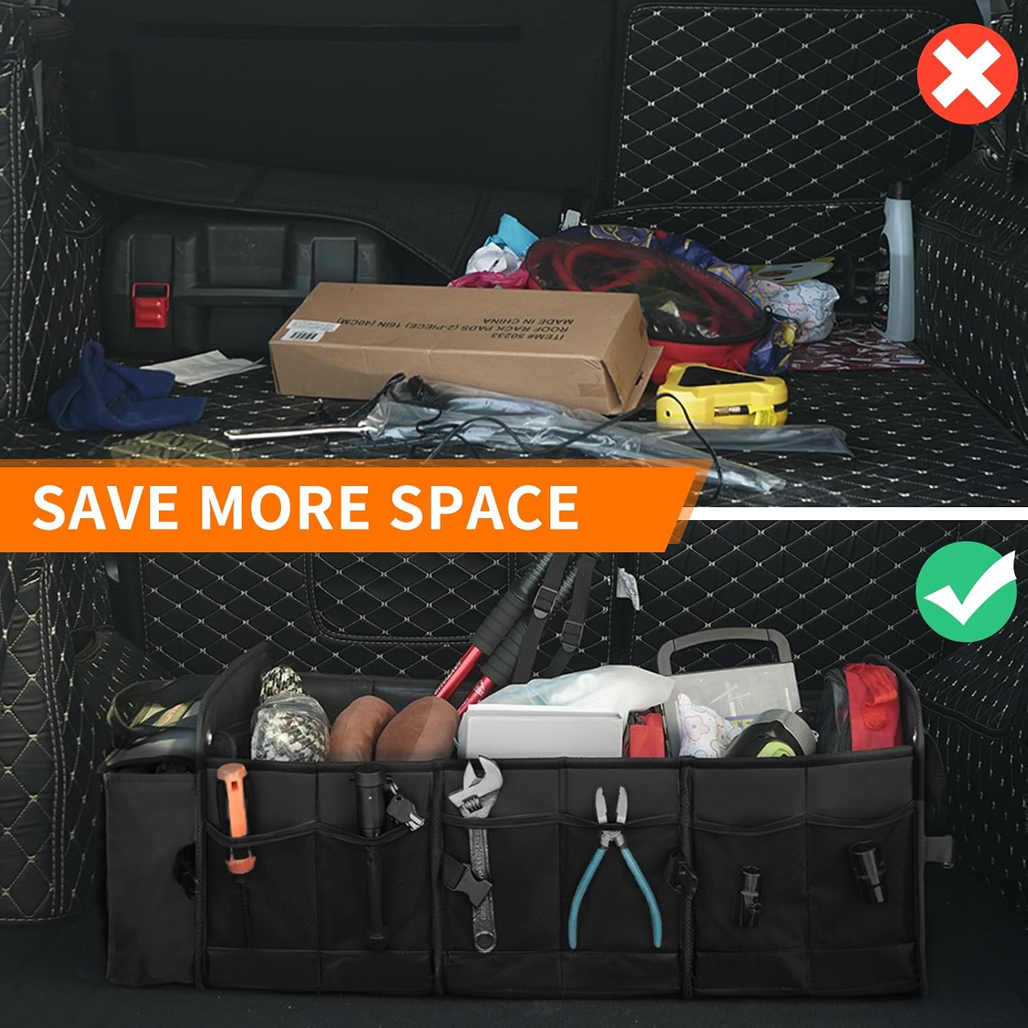 MIKKUPPA Car Trunk Organizer - Collapsible Trunk Organizer with Lid & with Cooler