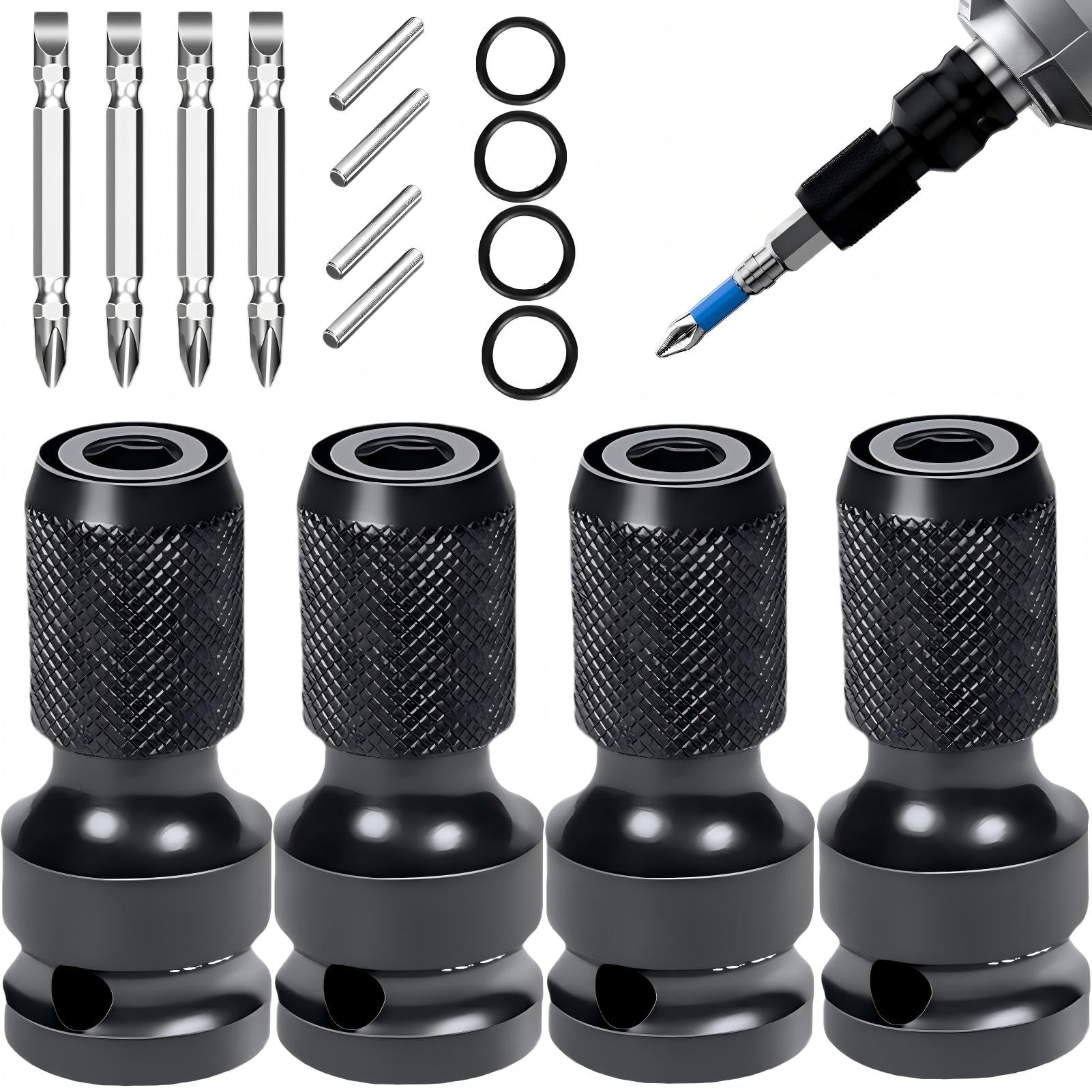 Adaptateur de douille pour clé à chocs conversion carré 12,5 mm vers hexagone 6,35 mm 4PCS