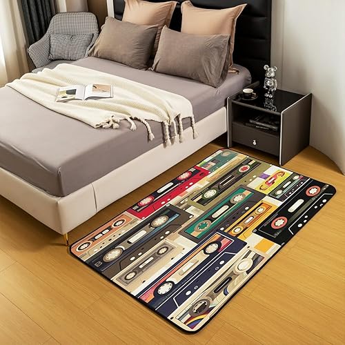 Miniatura 5 de jejeloiu Alfombras con estampado de radio Boombox para sala de estar, dormitorio, para niños y niñas, alfombra decorativa retro de 3 x 5 pies,
