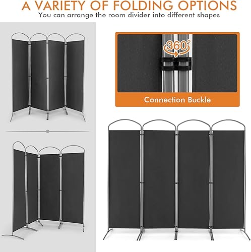 Miniatura 4 de Giantex Divisor de habitación plegable de 4 paneles de 6.2 pies, color gris, pantalla de privacidad de tela plegable independiente de 87 pulgadas de