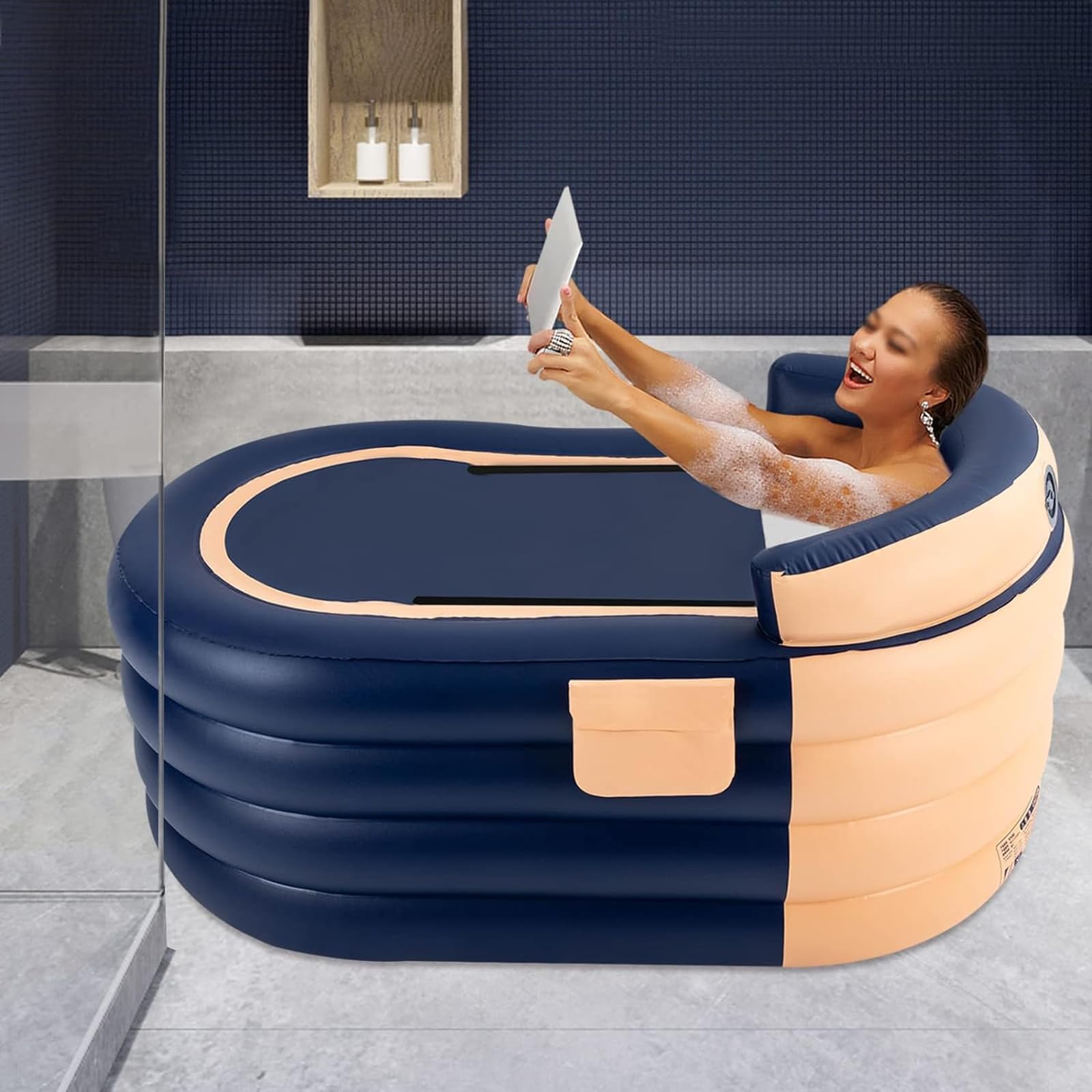 Bañera inflable portátil para adultos, diseño plegable de PVC con bomba de aire, ideal para viajes y vacaciones, cómoda y fácil de usar