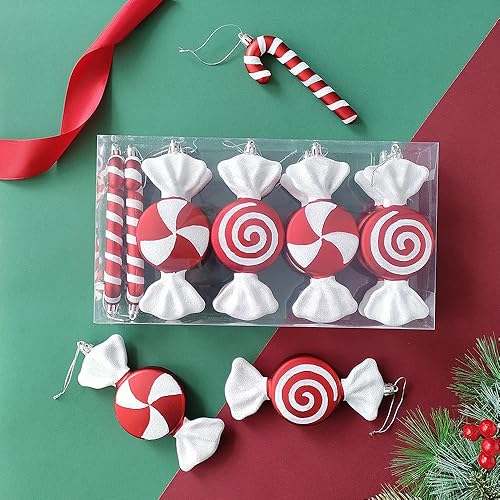 Miniatura 3 de 12 adornos de bastón de caramelo de piruleta de Navidad, colgantes de bastón de caramelo para árbol de Navidad, manualidades de 6.5 pulgadas,