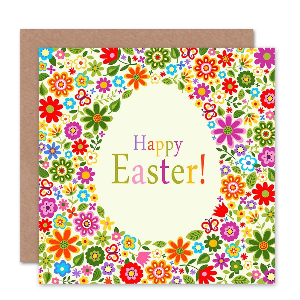 Wee Blue Coo HAPPY EASTER EGG FLOWERS BLANK GREETINGS CARD ART