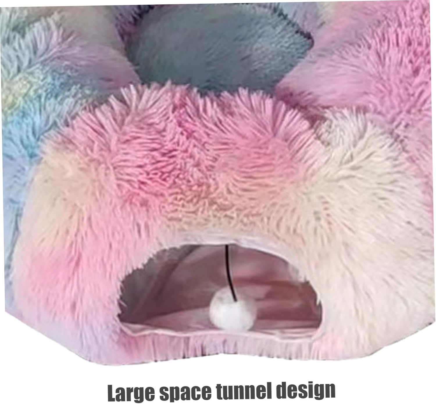 Cat Tunnel Plush Winter Thermal Cat Tunnel Bed Foldable 31.5in Dia Cave with Hanging Ball Breathable Washable Spacious Donut for Kittens