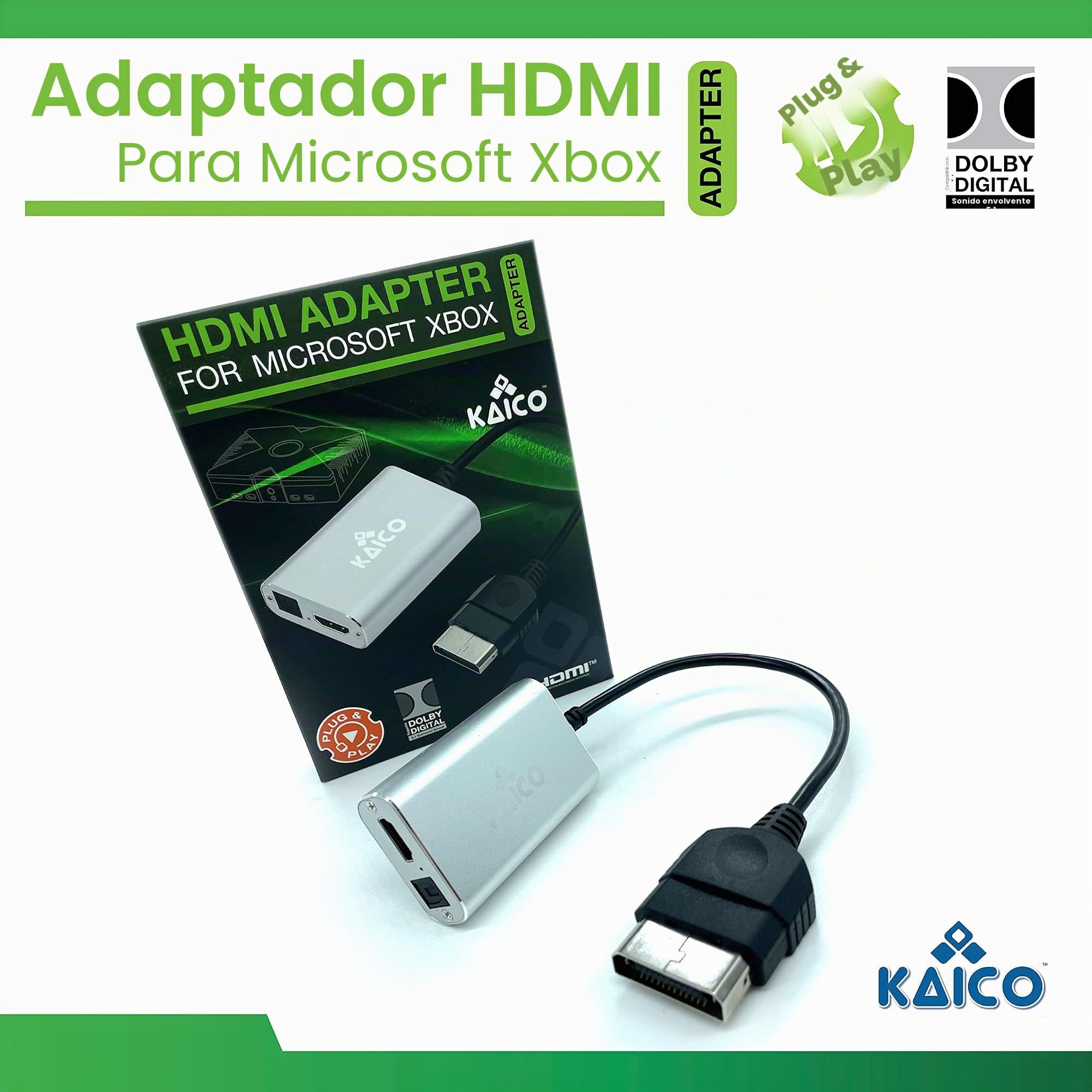 Kaico Original Xbox a HDMI Convertidor - Dolby Digital 5.1 a través de Puerto óptico - HD Link Cable para OG Xbox - Compatible con Xbox Original - Puerto Toslink para