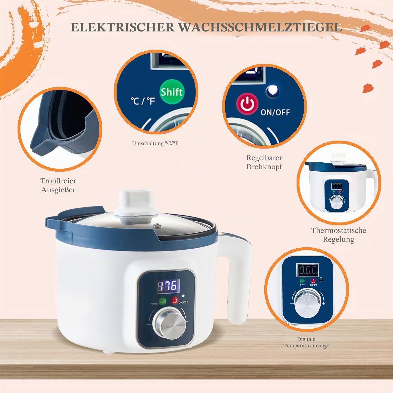 KQU Kerzen Set Selber Machen mit Digitalem Schmelzer, Komplettes Kerzengieß Starter Set für Kunst Und Handwerk, Soja Kerzen mit Duft Selber Machen