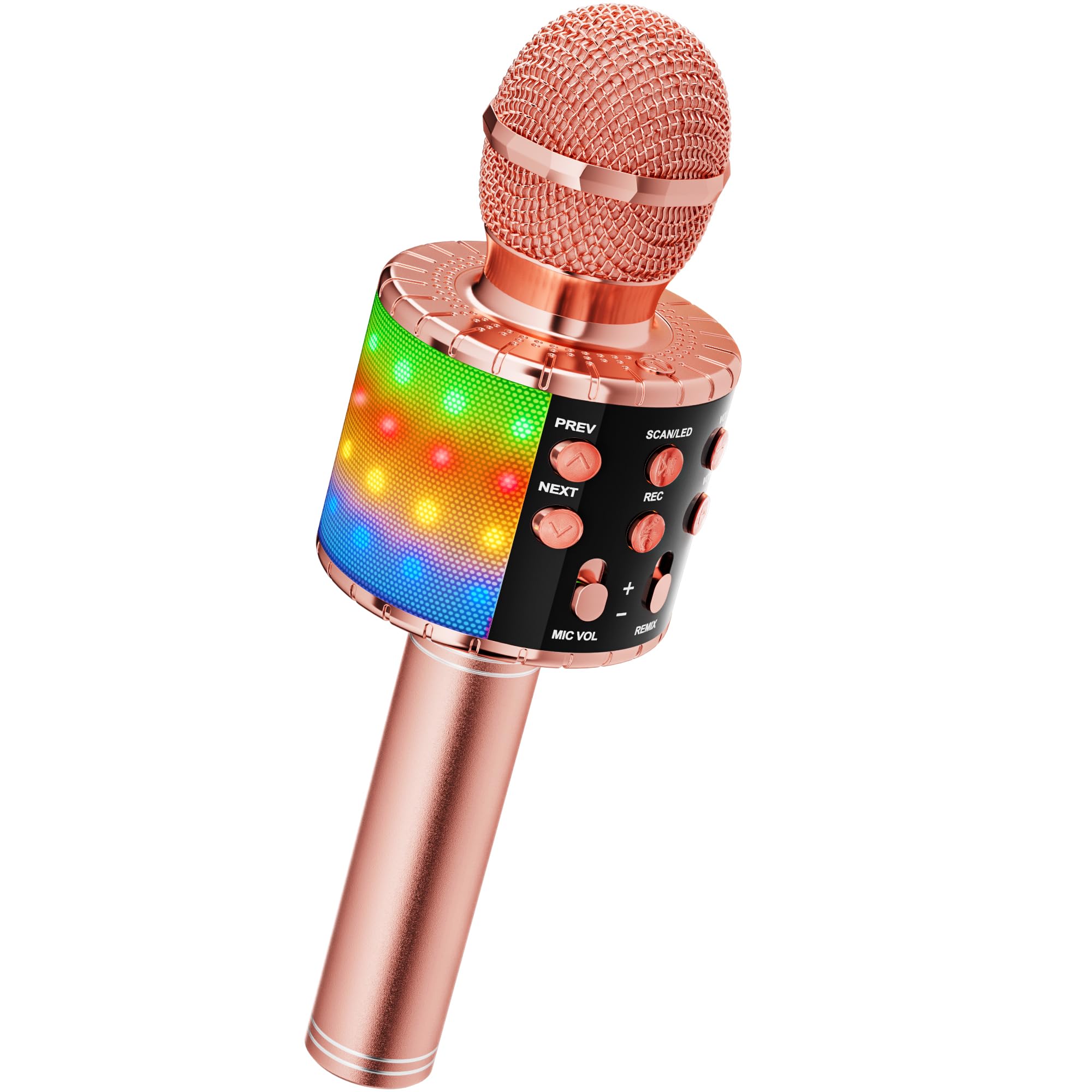 Ankuka Microfono Karaoke Bluetooth Wireless Microfono Bambini Regalo per Bambini 3-12 Anni Microfono Giocattolo Cambia Voce, Compatibile con Android, iOS, PC Oro Rosa-Nero