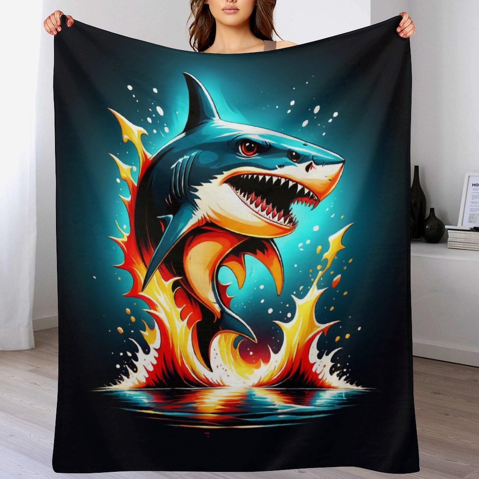 Couverture requin flannel contre le froid, plaid chaud lavable en machine 130x180cm